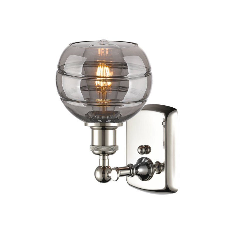 Applique murale 1 lumière Ballston Bienes, H 8,88 po x l 5,88 po x P 7,06 po, Nickel poli, Gris fumée clair