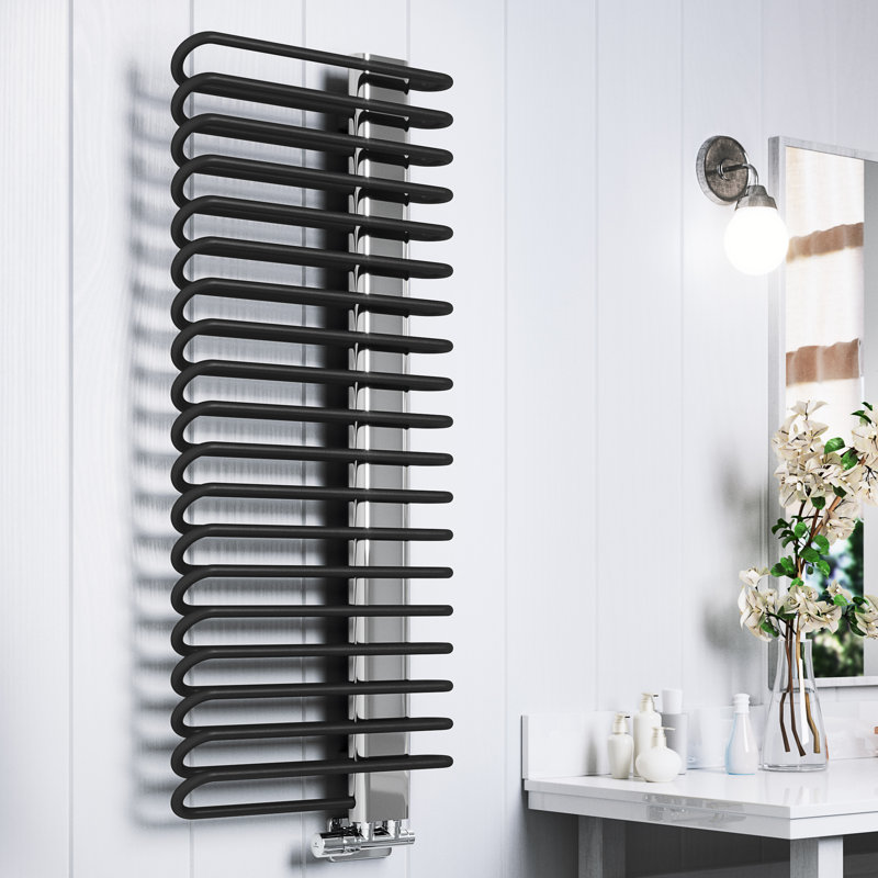 Michelle Heated Towel Rail in Two Tones, 1200x500, Black Bars and Chrome Masking