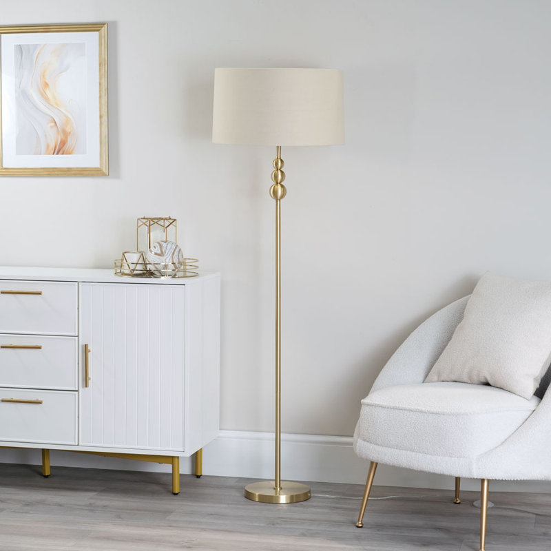 Randalia 145cm Traditional Floor Lamp, Brushed Gold, Natural