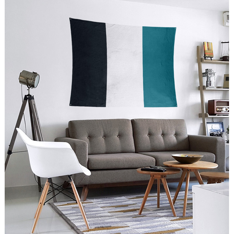 Tapisserie en polyester Jacksonville, H 27,5 po x l 37,5 po, Noir / blanc / aqua