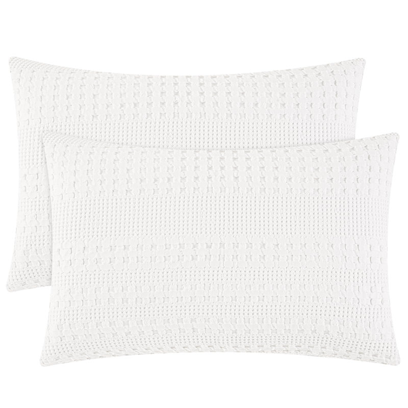 PHF 100% Cotton Ruffle Waffle Pillow Shams, 2 Pack Soft Skin-Friendly Bed Pillow Covers for Aesthetic Home Decor, White