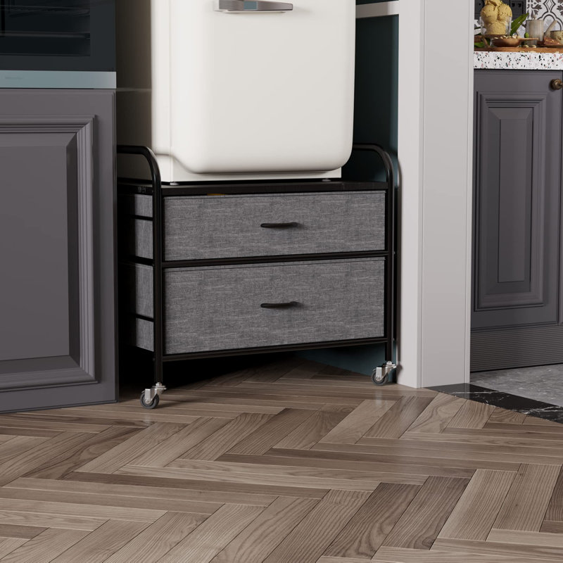 Black Metal Frame Iron Top 2 Drawer Storage Cart