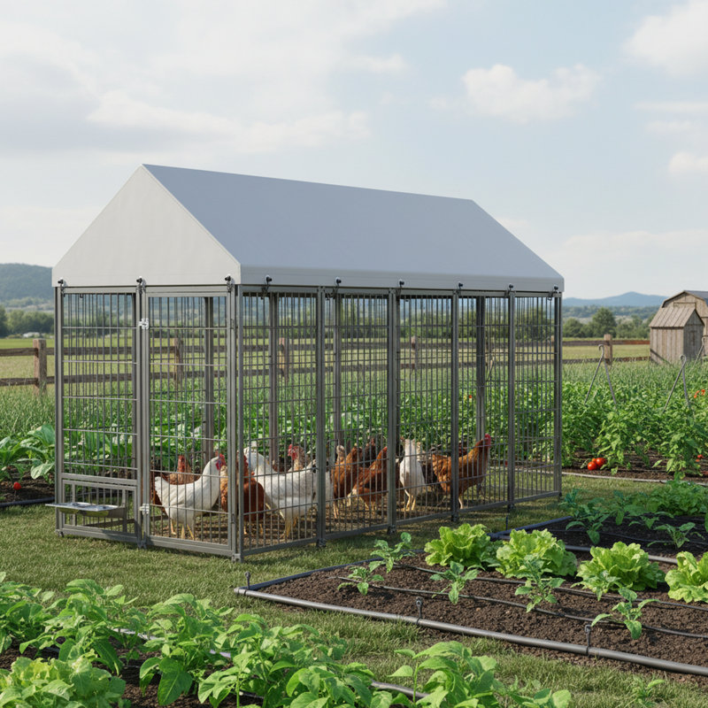 Grande cage à poulets avec couvercle en métal