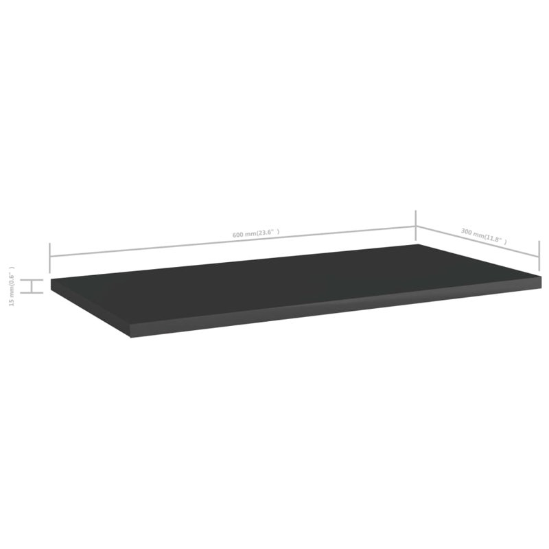 vidaXL Shelf Set of 8 High gloss black Engineered wood, High Gloss Black, (8 Shelves) 0.59" H x 15.75" W x 7.87" D