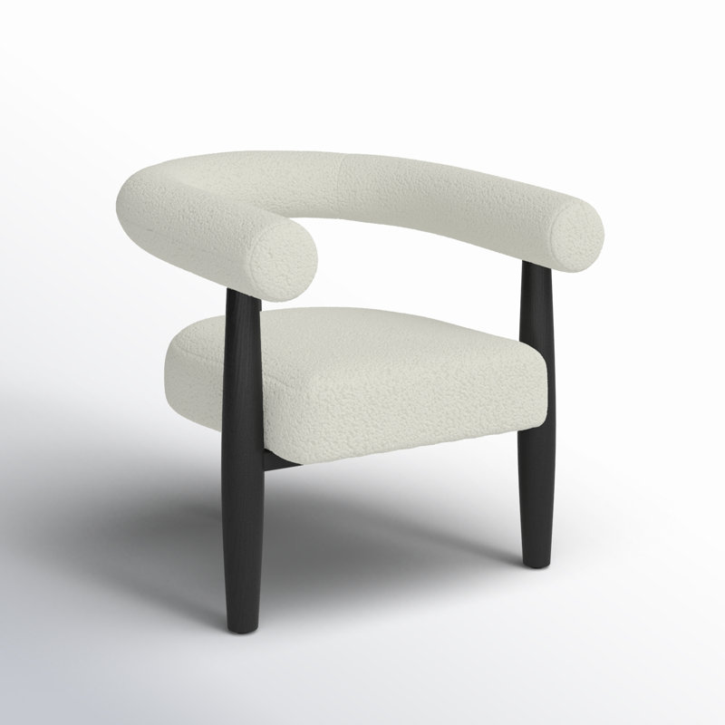 Curved Back Accent Chair, White Chenille, Black