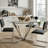 45.3" Round Tempered Glass Dining Table with Radial Metal Base, Silver-215383320