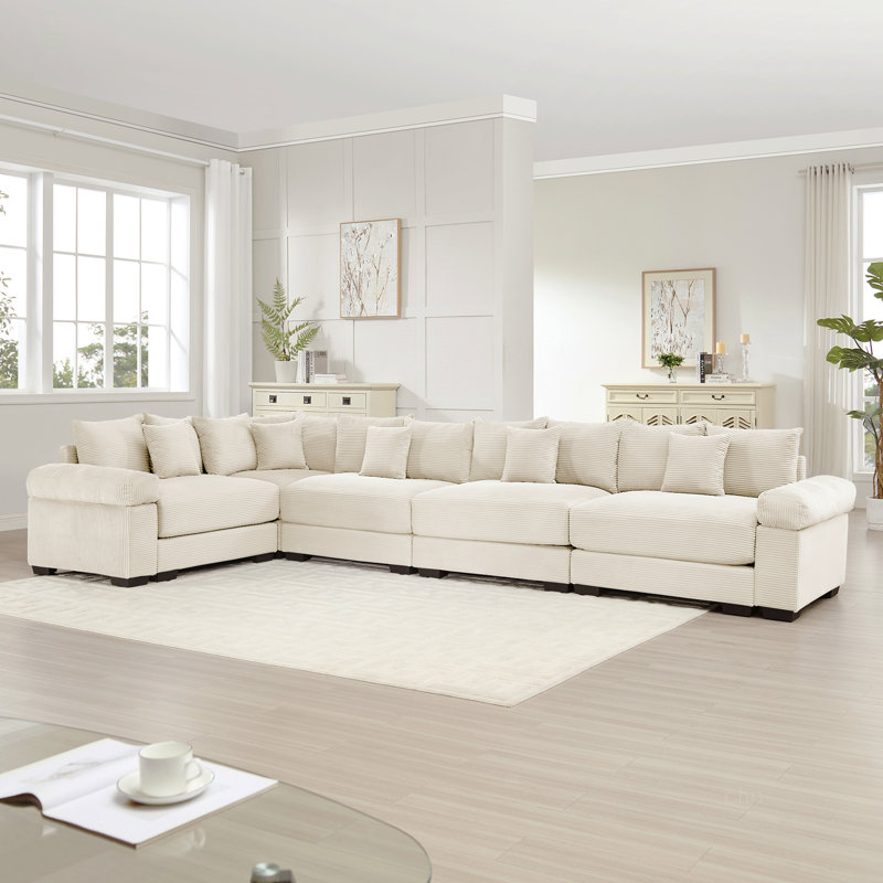 Canapé modulaire surdimensionné surdimensionné en nuage, canapé-lit modulaire convertible avec accoudoirs très larges, 18 coussins décoratifs en velours côtelé de qualité supérieure, conception ergonomique, assemblage facile, pour étude, crème