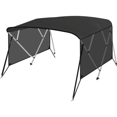 4 Bow Bimini Top Boat Cover, Detachable Mesh Sidewalls, Marine Grade 600D Polyester Canopy with 1" Aluminum Frame, Includes Storage Boot, 2 Rear Support Poles & 2 Straps