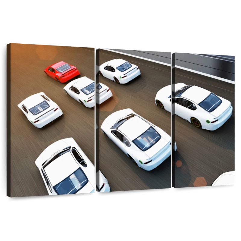 Mehar Red And White Cars, 24" H x 38" W