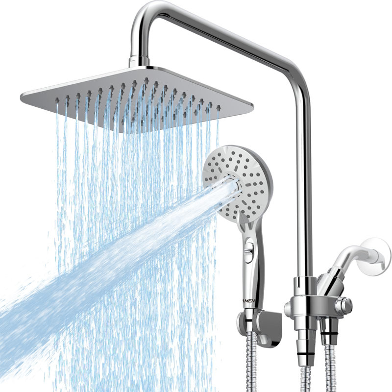 Dual Shower System With 6-Spray Handheld – 8" Rainfall Head, Adjustable Slide Bar & Pause Function, Chrome