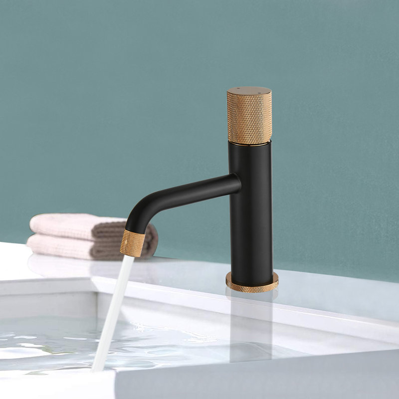 Single-Hole Bathroom Faucet, Blacl/Rose Gold