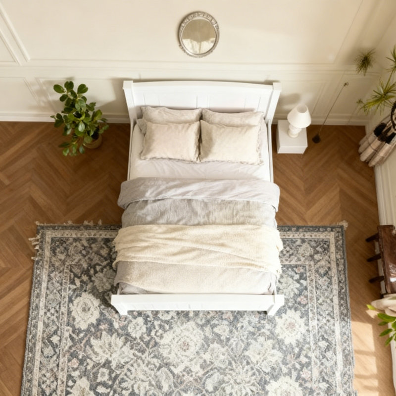 Full Size Platform Bed, Solid Wood Platform Bed with Support Slats and Strong Structure, No Box Spring Needed, Light White