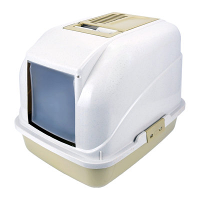 Enclosed Hooded Cat Litter Box with Handle & Scoop - Beige (50.5cm x 40cm)