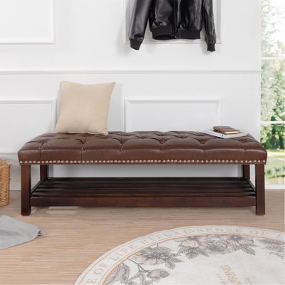 Banc de bout de chambre à coucher avec capitonnage capitonné, banc d'entrée de bout de lit, 60 po avec garniture cloutée et tablette de chambre à coucher