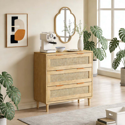 Armoire de rangement 3 tiroirs en rotin
