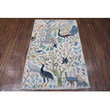 Birds Collection, Contemporary, Transitional One-of-a-Kind Rectangle 3'1" X 4'1" Hand Knotted Area Rug