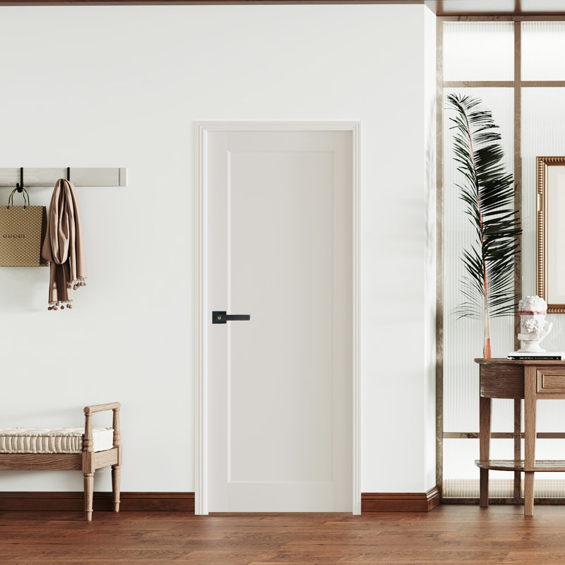 Porte intérieure à dalle - 1 panneau de porte en panneau de fibres à densité moyenne pré-peint avec poignée, quincaillerie non incluse