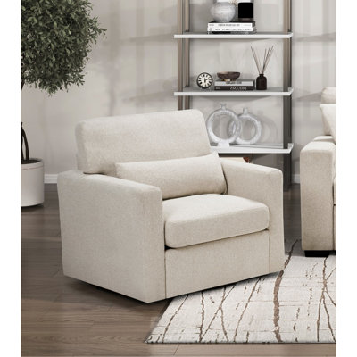 Chaise pivotante à 360 degrés avec coussin d'assise beige, chaise pivotante rembourrée en bois massif et fabrication en contreplaqué