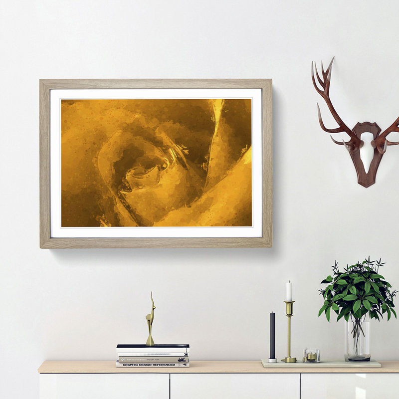 Golden Rose Flower in Abstract - Picture Frame Graphic Art Print, Oak Framed, 36cm H x 48cm W x 2cm D