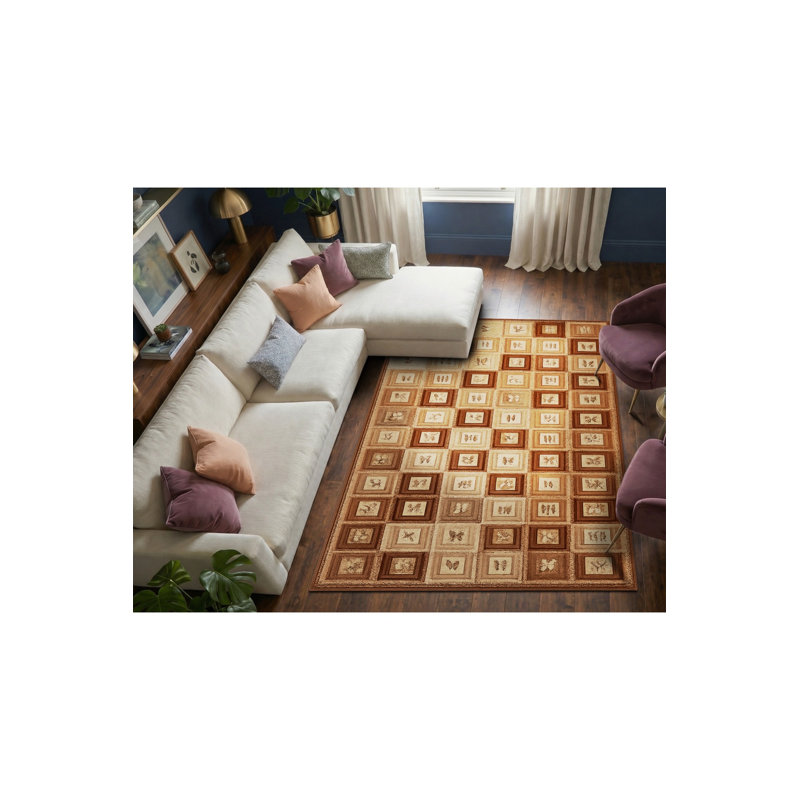 Tapis beige tissé à motif de poissons Mosso, 4'11" x 7'7"