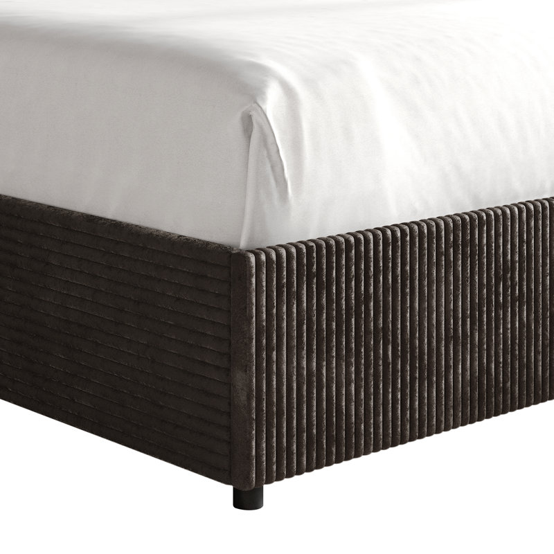 FULL SIZE WINGBACK PLATFORM LIFT UP STORAGE BED IN BROWN VELVET, BROWN, FULL