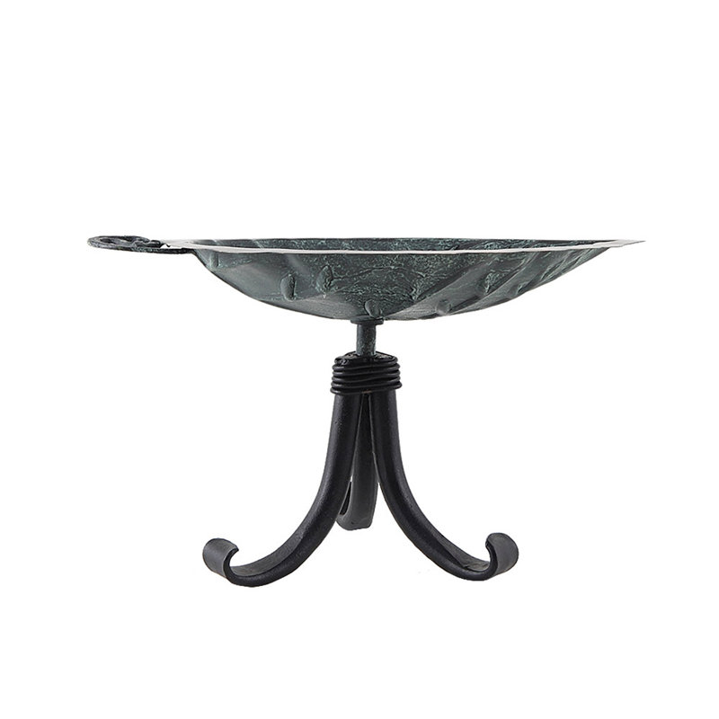 Aspen Leaf Copper Birdbath with Wrought Iron Tripod Stand