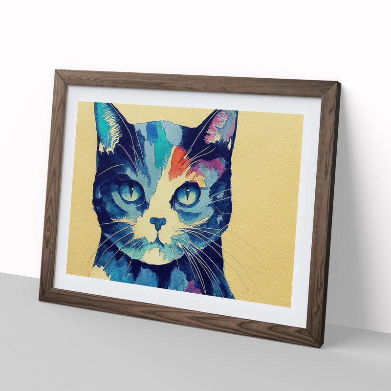Colourful Cat Vol.1 - Framed Print, 25cm H x 34cm W x 2cm D, Walnut