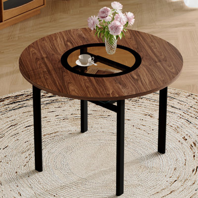Table de salle à manger ronde moderne minimaliste de 42 pouces pouvant accueillir 4 à 6 personnes (incrustation de verre + support stable en métal, convient à de multiples cas de figure).