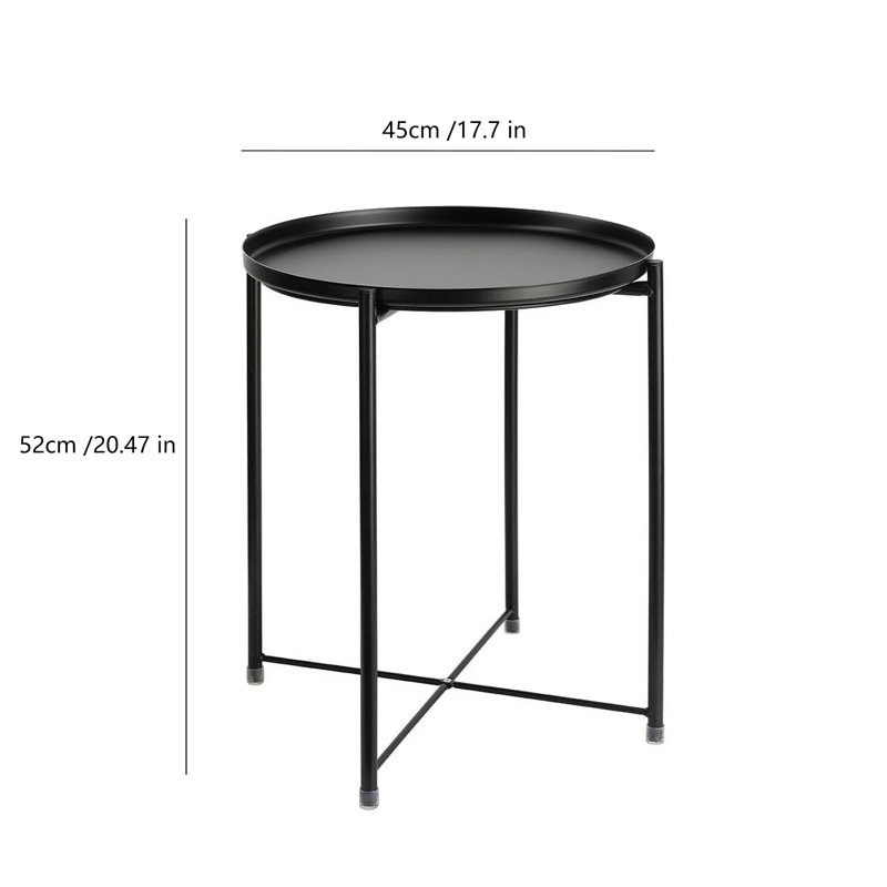 Otwell Steel Tray Top Cross Legs End Table, Black, Black
