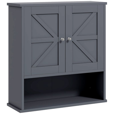 Armoire murale de salle de bain kleankin Farmhouse, armoire à pharmacie murale avec tablette ouverte et tablette réglable, rangement pour salle de lavage, gris