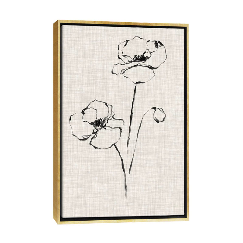 " Floral Ink Study III " by Ethan Harper, 26" H x 18" W x 1.5" D, Gold Framed, No Matte