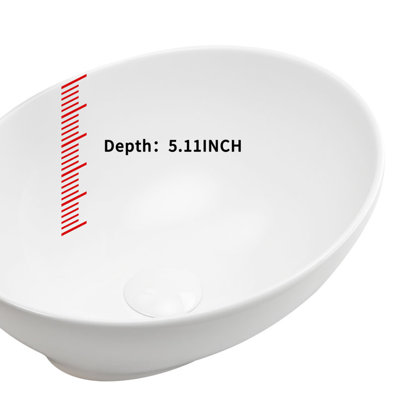 Oval Ceramic Countertop Bathroom Vessel Sink, 16" x 13" x 5.5" - Easy Install, Durable Construction