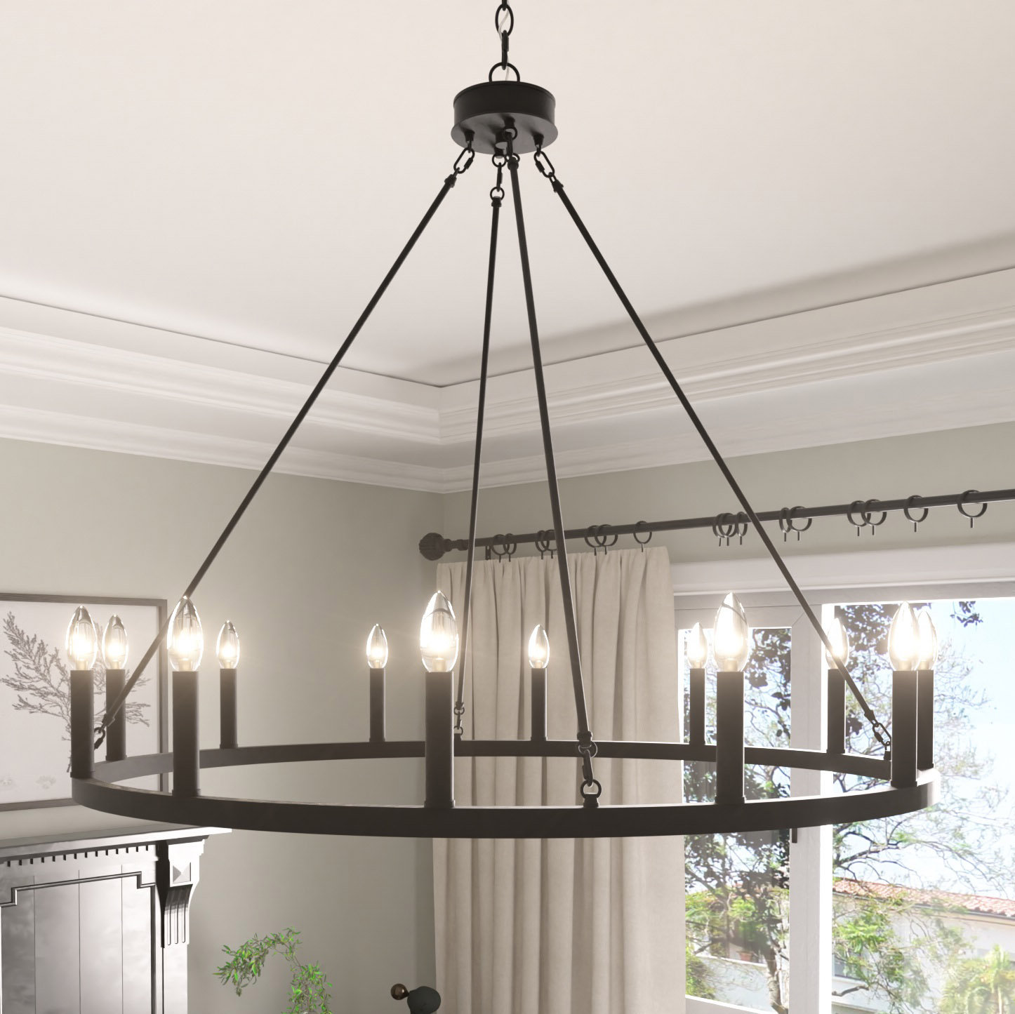 Madalyn 12-Light Chandelier, Crackle White/Classic Black