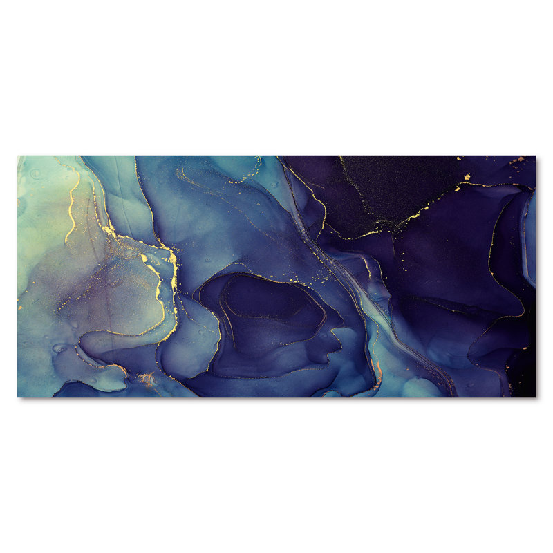 Abstrait, art mural sur toile, impression à l'encre liquide bleue, H 28 po x l 60 po, Toile tendue, Sans cadre