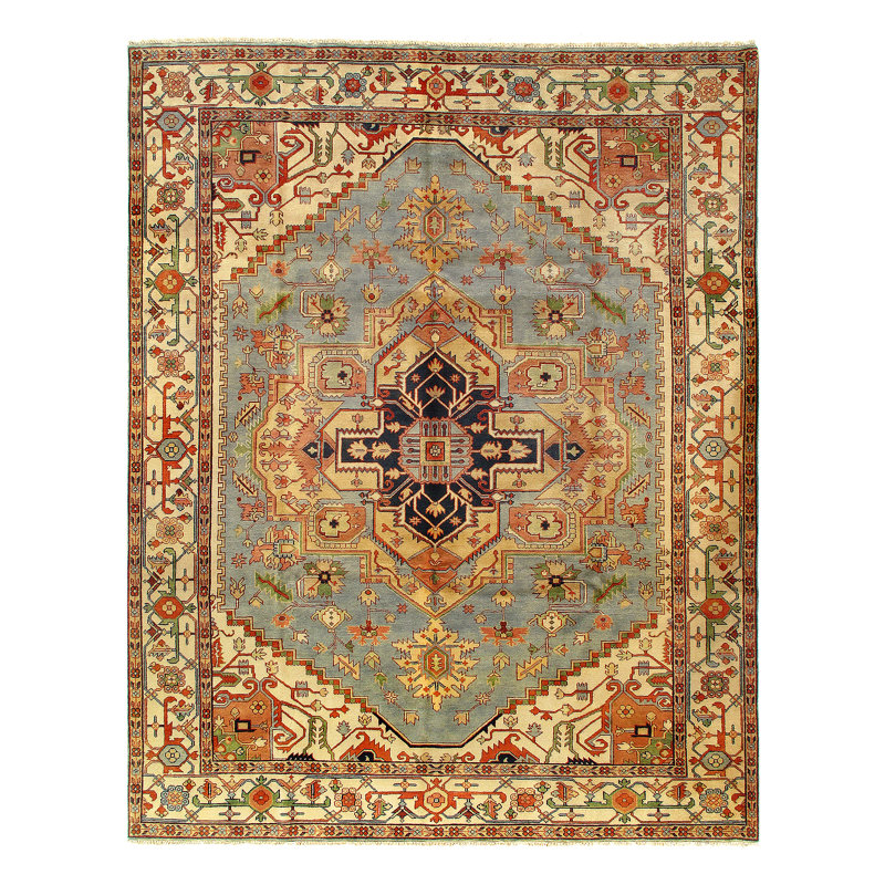 Wool Southwestern Area Rug in Ivory/Rust