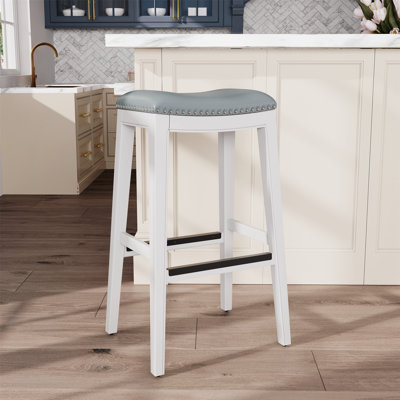 30" Bar Height Saddle Stool with Leather Seat by Lark Manor