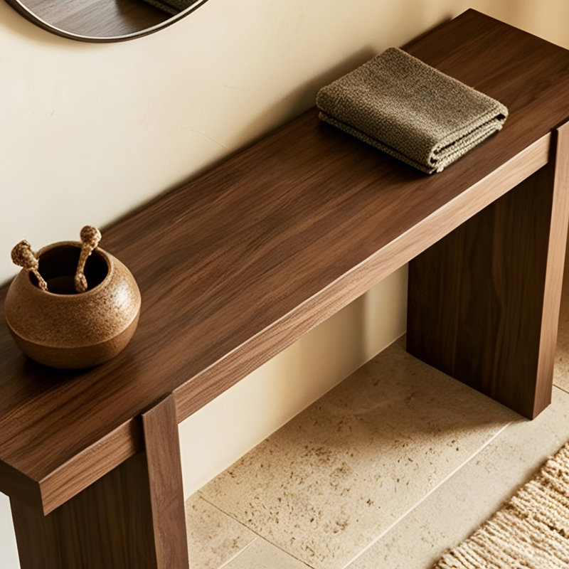 Console Wabi-sabi style minimaliste brun, H 31,5 po x l 70,9 po x P 11,8 po