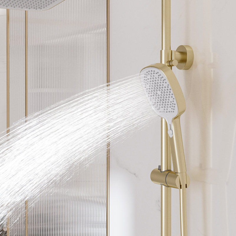 Système de douche à pluie 12 ", 3 fonctions avec bec de baignoire et 3 modes, or brossé, certifié CUPC, Brushed Gold