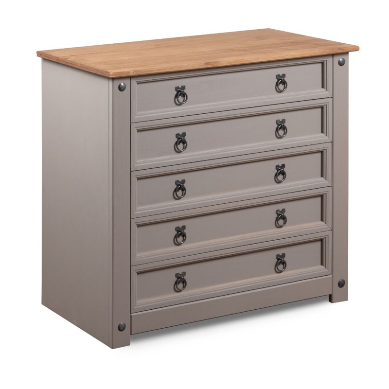 Corona Solid Wood 89cm W 5 - Drawer Chest of Drawers