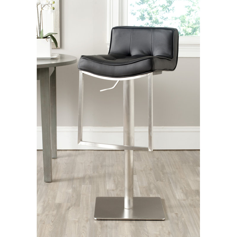 Barber Swivel Upholstered Adjustable Height Counter Stool with Metal Frame, Black