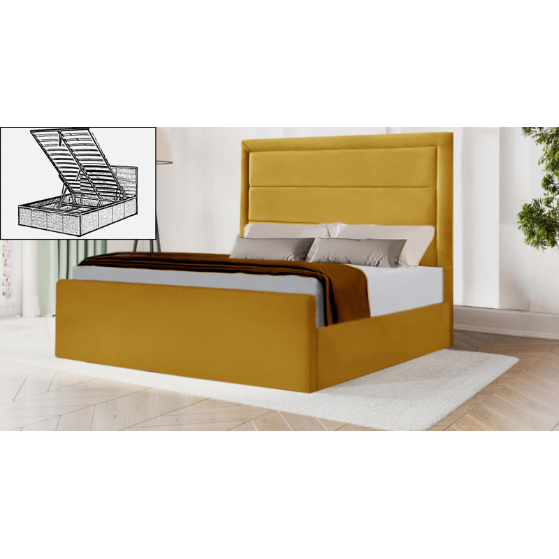 Aviram Upholstered Ottoman Storage Bed, Yellow Mustard, Single (3')