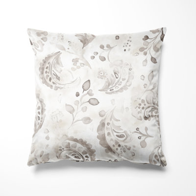 Modern Decorative Cushion - Grey Paisley Floral Printed Throw Pillow