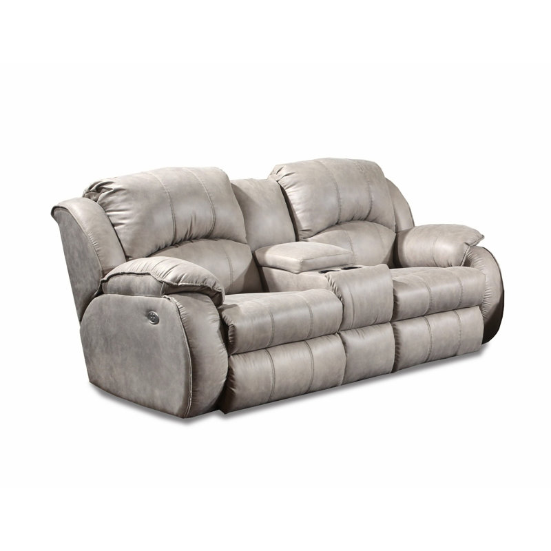 Cagney Upholstered 78'' Power Reclining Loveseat, River Run Nickel Polyester