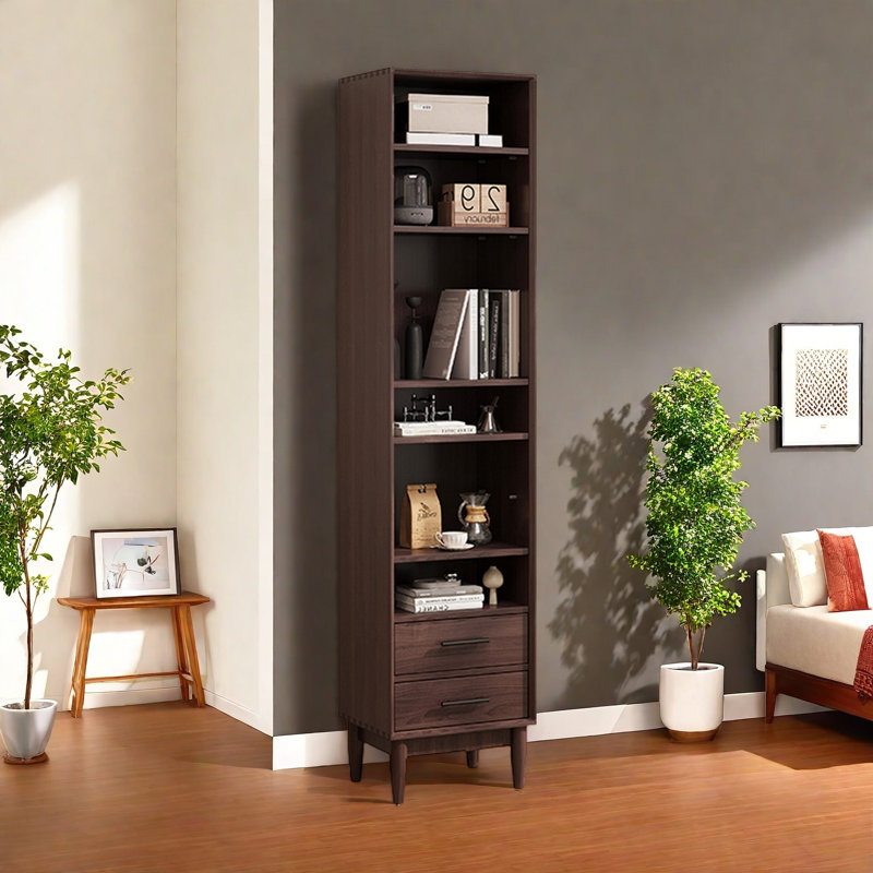 Modern, simple and fashionable bookcase, (6 Shelves) 77.9"H x 19.6"W13.7"D, Dark Brown