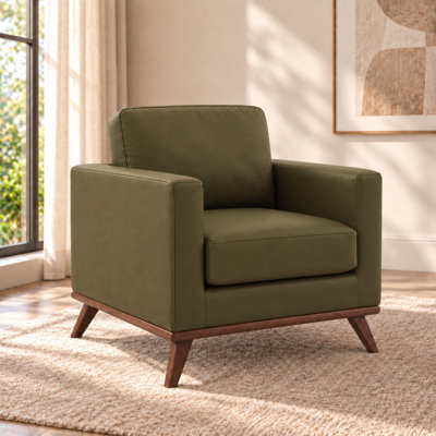 Fauteuil d'appoint Khadeshia en cuir, style moderne du milieu du siècle – Structure en bois de bouleau massif, mousse haute densité et ressorts ensachés, capacité de charge de 136 kg (300 lb), idéal pour le salon, la chambre ou un bureau de direction.