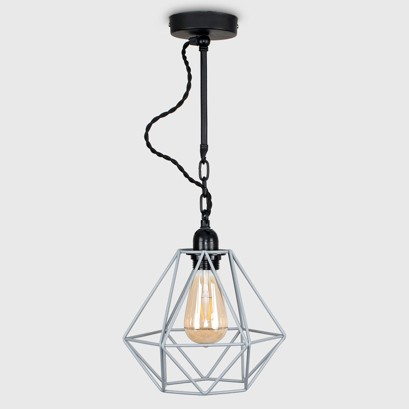 Harp 1 - Light Satin Black Geometric Pendant, No, Grey