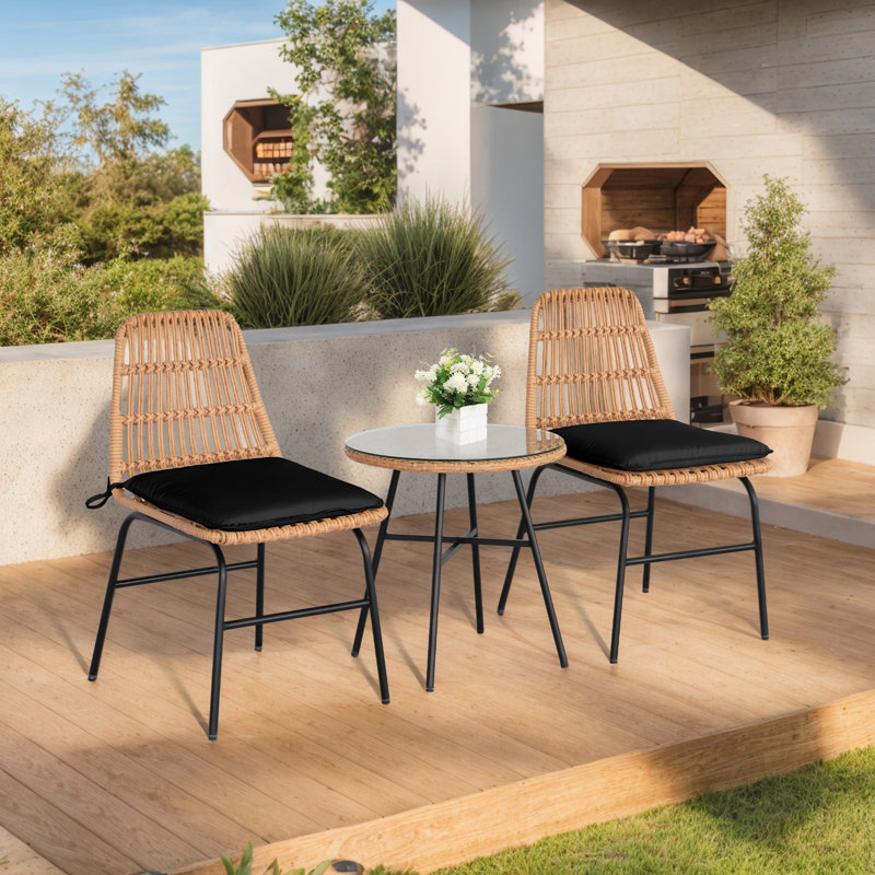 Wicker/Rattan Patio Dining Chairs with Cushions(Set of 4), Black