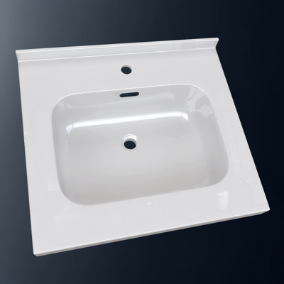 24 In. W. X 22 In. D Solid Surface Resin White Vanity Top Rectangular Single Sink Bathroom Vanity Top In White