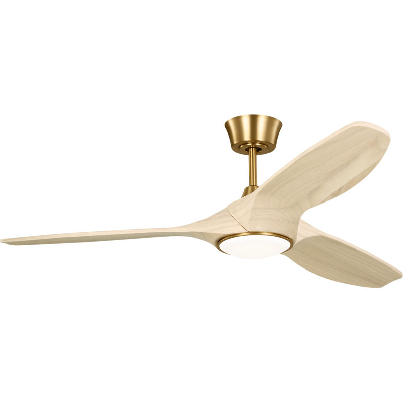 Selen Smart LED Ceiling Fan, Washed White Oak, Burnished Brass, 52" Wide