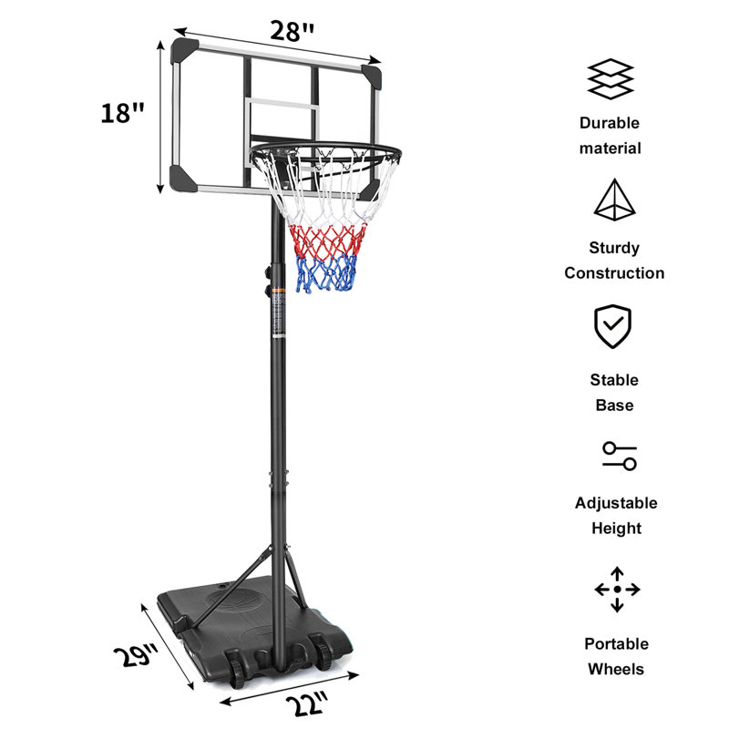 Panier de basketball portatif en acier à hauteur ajustable l 26 po, Gris